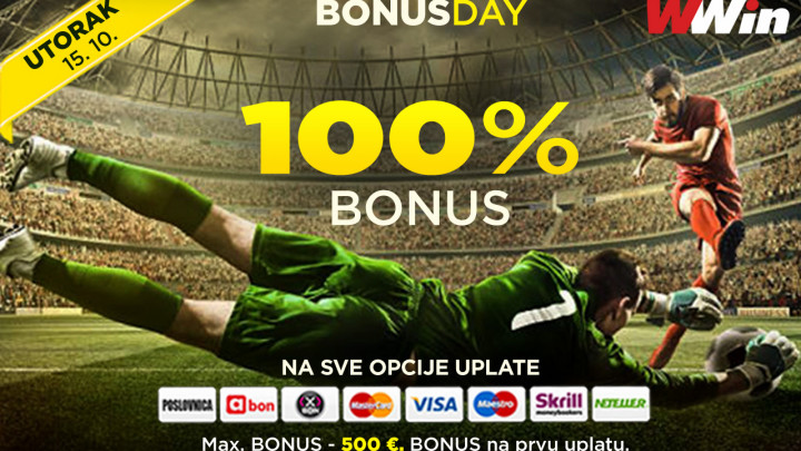 Bonus day u poslovnicama WWin - 100% bonusa na sve opcije uplate DANAS