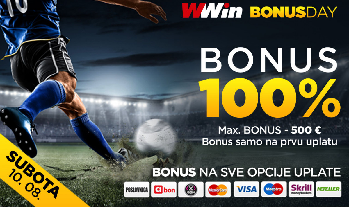 Bonus day u poslovnicama WWin - 100% bonusa na sve opcije uplate danas