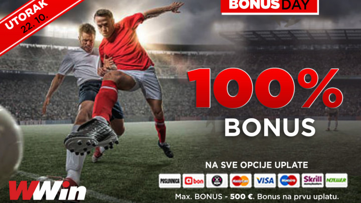 Bonus day u poslovnicama WWin - 100% bonusa na sve opcije uplate DANAS