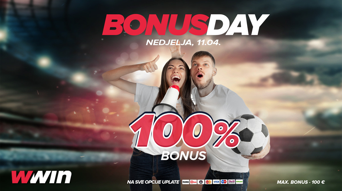 Bonus day WWin - 100% bonusa na sve opcije uplate - Nedjelja, 11. 04.