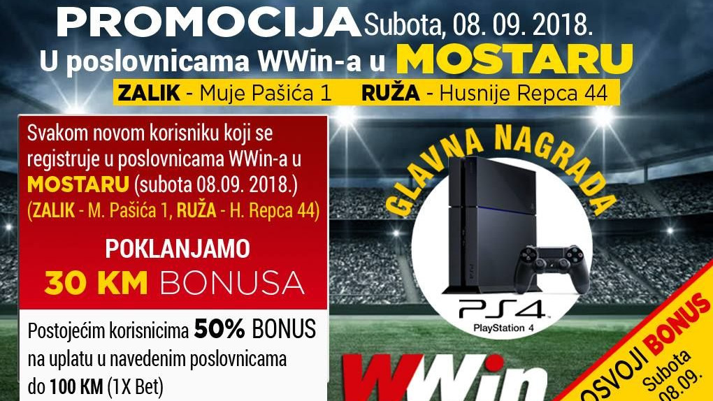 Wwin ponovo nagrađuje: 50% bonusa na uplate u Mostaru!