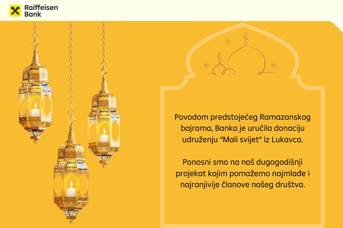 Raiffeisen banka i ove godine uručila donaciju povodom Ramazanskog bajrama Raiffeisen banka i ove godine uručila donaciju povodom Ramazanskog bajrama