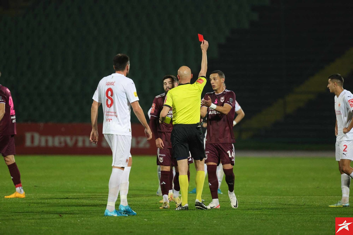 Tek je 27. minuta, a igra se 10 na 10: Kazlagić pokazao dva crvena kartona u duelu Sarajeva i Veleža