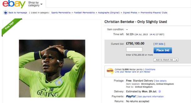 Razočarani navijač prodavao Bentekea na eBayju
