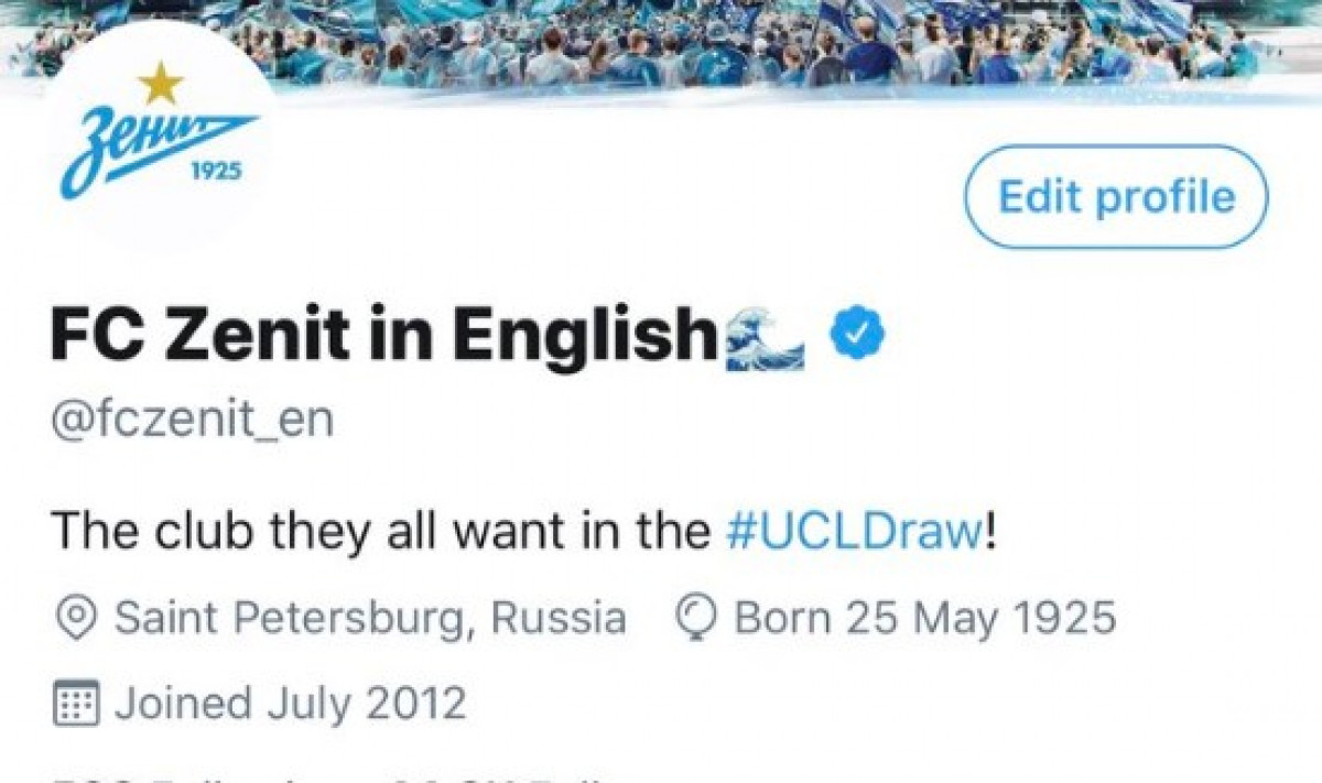 Zenit pred žrijeb Lige prvaka promijenio opis na društvenim mrežama: Klub kojeg svi žele...