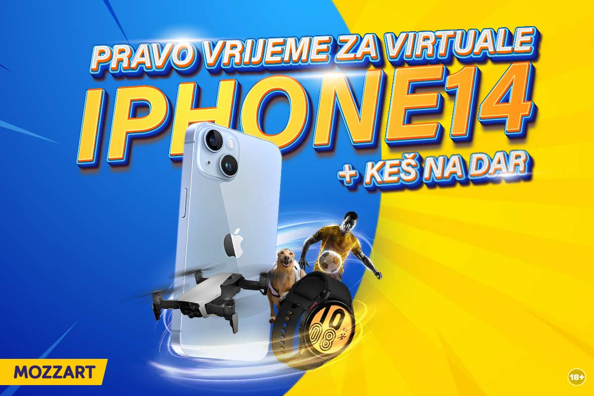 Želiš novi IPHONE 14? Onda je pravo je vrijeme za virtuale u Mozzartu! Želiš novi IPHONE 14? Onda je pravo je vrijeme za virtuale u Mozzartu!