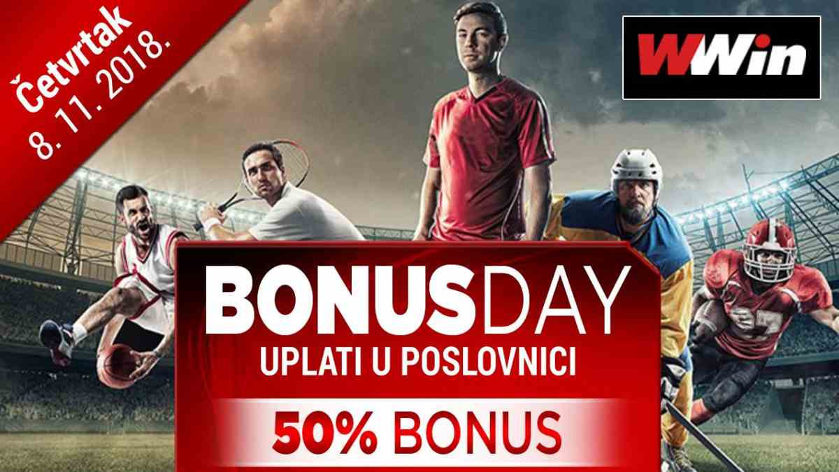 Bonus day u poslovnicama WWin - 50% bonusa na sve uplate u tom danu Bonus day u poslovnicama WWin - 50% bonusa na sve uplate u tom danu