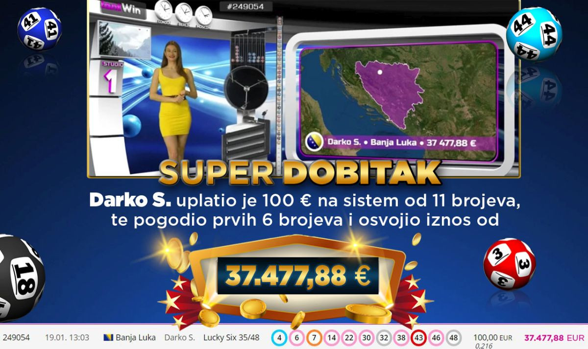 Super dobitak na WWinu: Igrač iz Banja Luke pogodio prvih šest brojeva i osvojio skoro 40.000 eura
