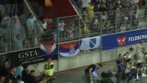 Ovo može samo jedan tim: Bosanac kolo vodi, zastave republike BiH, Srbije i Hrvatske jedna do druge