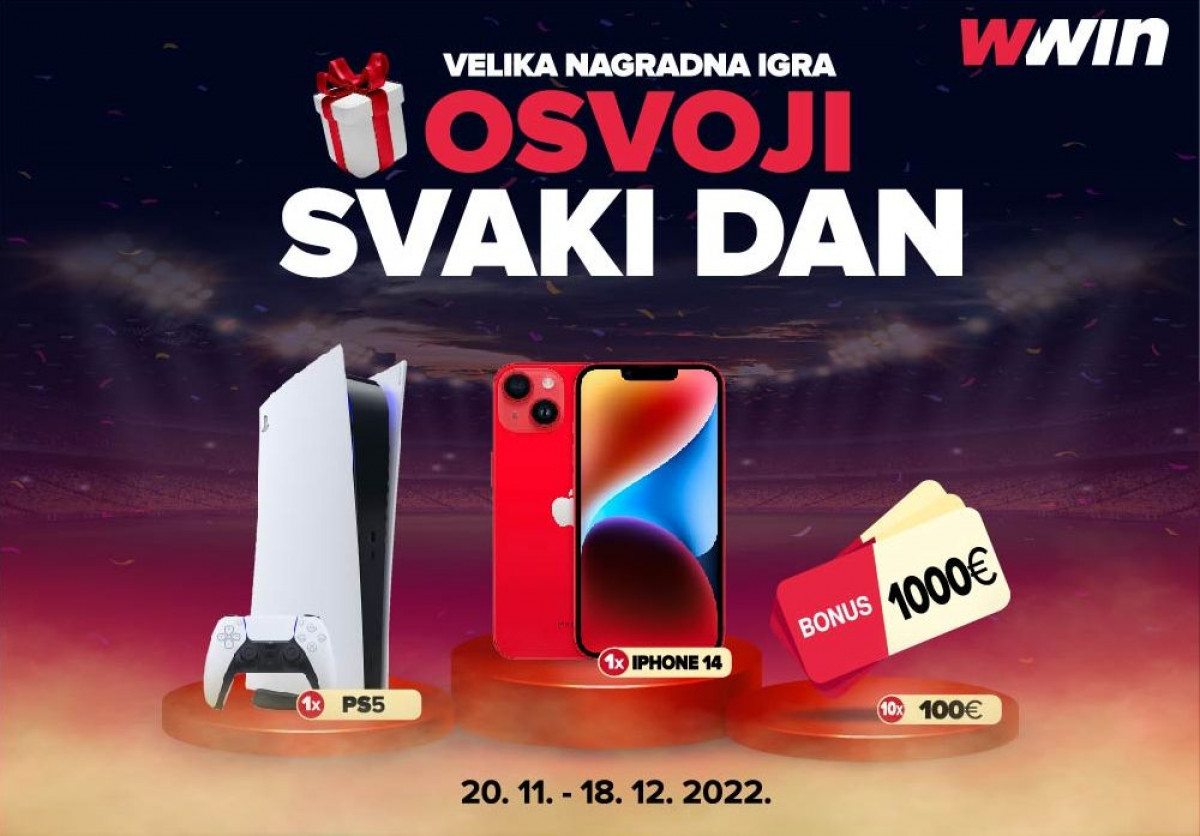 Wwin nagrađuje: Osvoji svaki dan Iphone 14, PS5 i 1000 EUR bonusa