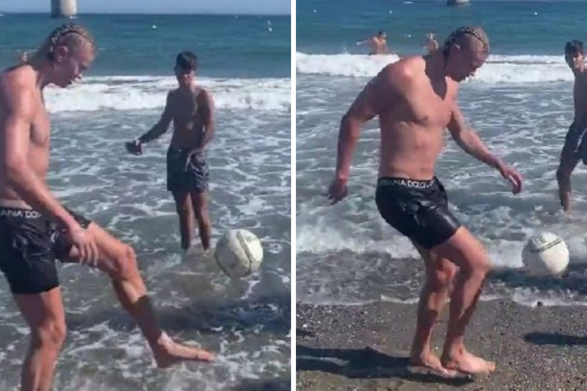 Za njega nema odmora: Haaland zaigrao fudbal na plaži s dječacima