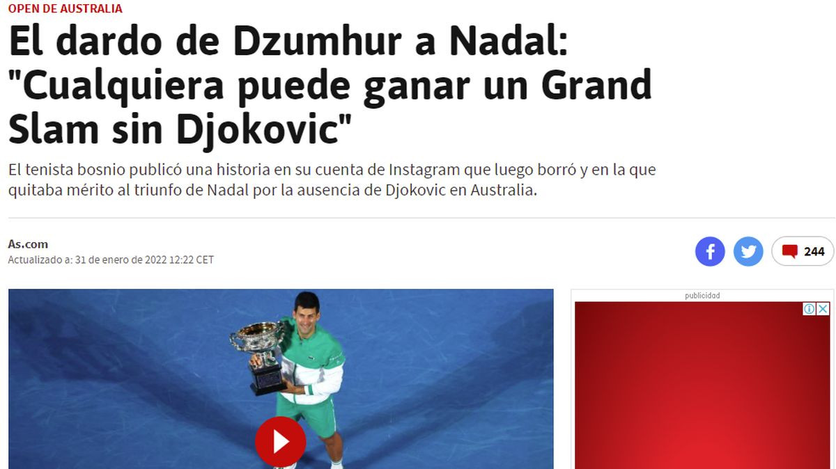 Kako su španski mediji vidjeli Džumhurovo "dodvoravanje" Đokoviću na račun Nadala