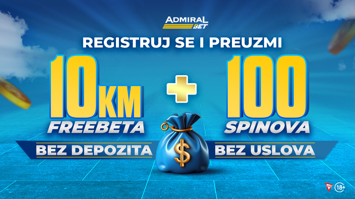 AdmiralBet: Uzmi 10 KM Freebeta bez ograničenja i 100 besplatnih spinova za automatski keš! AdmiralBet: Uzmi 10 KM Freebeta bez ograničenja i 100 besplatnih spinova za automatski keš!