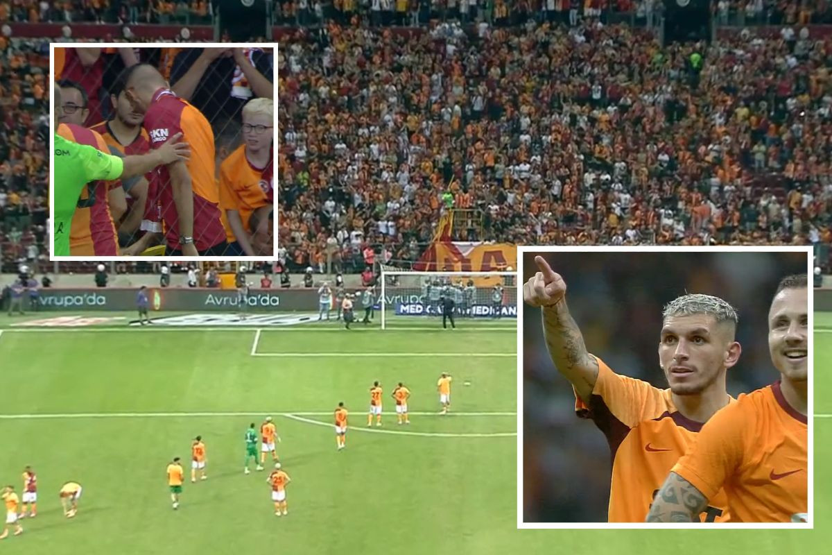 Predstavljanje kakvo nije viđeno: Igrači Galatasaraya gledaju u kop i čude se ko vodi navijanje.. 
