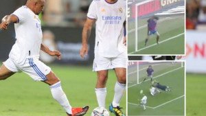 Roberto Carlos s pet metara htio zakucati loptu u gol, a on blokirao i skoro ostao bez glave