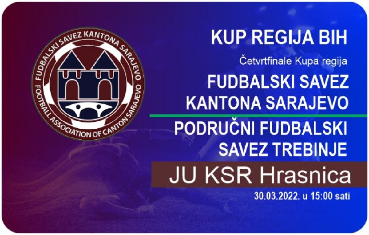 Kup regija: Reprezentacija FS Kantona Sarajevo dočekuje reprezentaciju Područnog saveza Trebinja